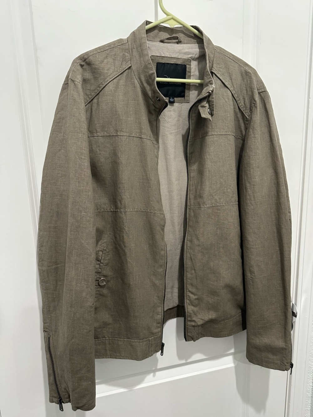 Marc Anthony Linen Men's Taupe Lightweight Bomber Jacket
